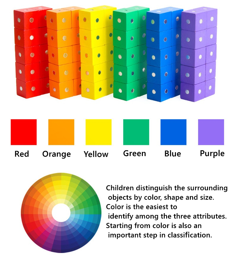 Educational Square Cube Rainbow Magnetic Blocks 10pc 2X2X2cm Wooden