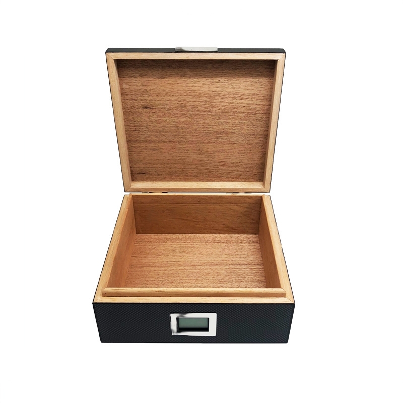 Black Wooden Cigar Storage Box Cigar Case Leather Handmade OEM For Men'T Gift