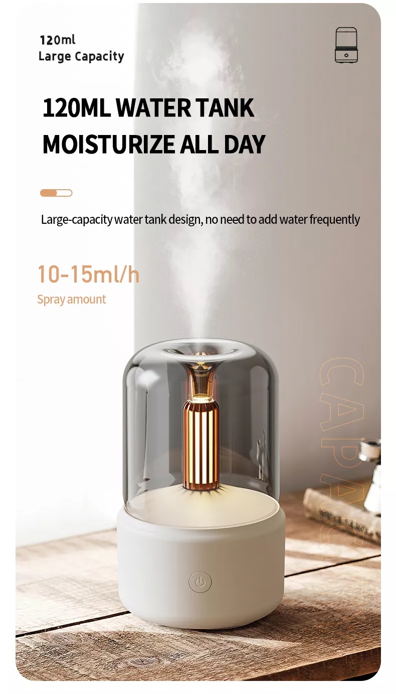 H2o Spray Mist Maker Fogger Aroma Diffuser Essential Oil Car Air Humidifier Mini Atmosphere Simulation Candle Light Humidifier