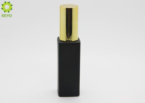 30ml 50ml Matte Black Square Serum Glass Bottle With Custom Gold Aluminum Pump