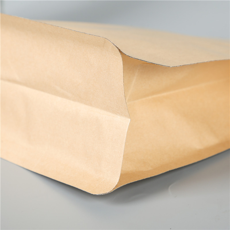 Food Grade kraft paper stand up coffee bag with valve and flat bottom aluminum foil inside and zipper top
