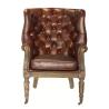 Buy cheap Button Wingback Chair Antique Leather Armchairs With Deconstructed Wheels from wholesalers