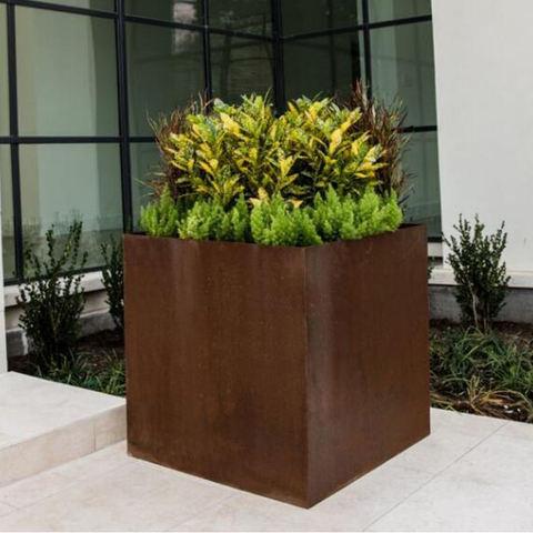 Buy cheap SGS TUV Corten Steel Cube Planter Laser Cut Rusty Steel Planters abrasion proof from wholesalers