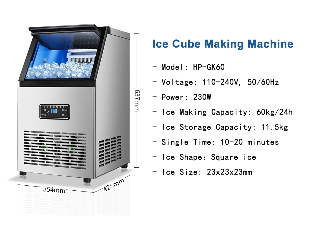 Mini Small Countertop Home Commercial Ice Maker Machine for Food Beverage Shops 60kg Ice Making Machine 354x428x637mm