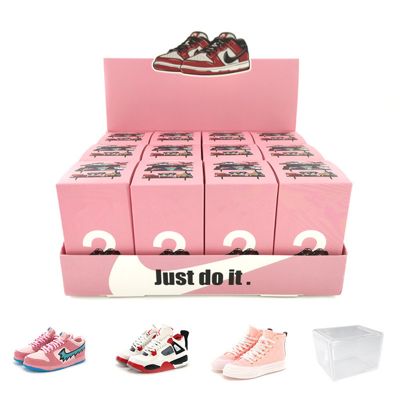 Hot Selling Surprise Blind Box Fancy Packaging Keychain AJ Shoe Mold and Transparent Acrylic Boxes series theme 12 pairs