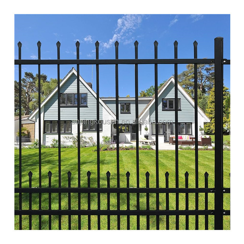 3m Black Aluminum Hot Dipped Galvanized Powder Coated Garden Steel Fence Panels With Post