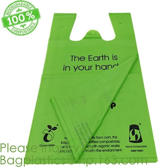 100% Eco-friendly Material Certified PLA Compostable Bag,Corn Starch T Shirt Bag Meet EN13432 BPI Biodegradable And Comp
