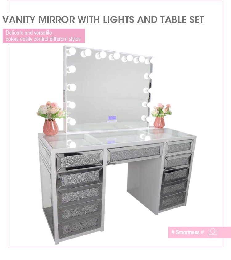 Led Mirrored Makeup Vanity Hollywood Dressing Table OEM