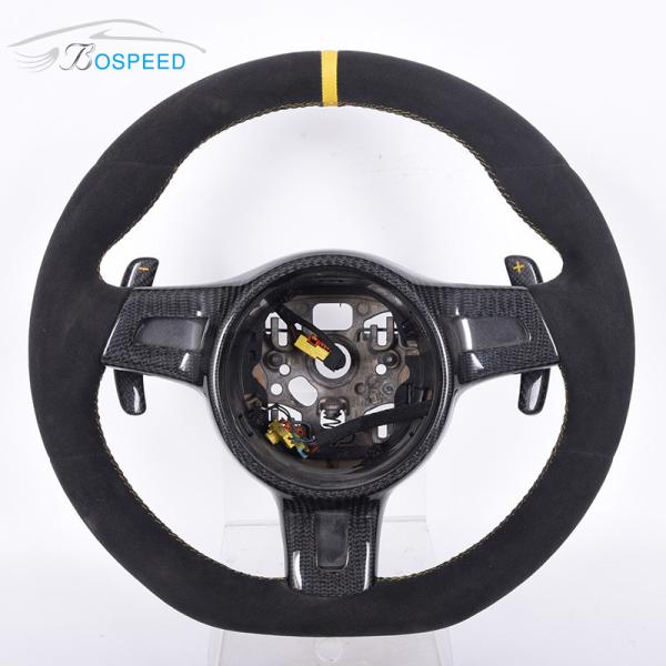 Buy cheap 400mm Full Leather Alcantara Porsche 992 Steering Wheel Yellow Stripe from wholesalers