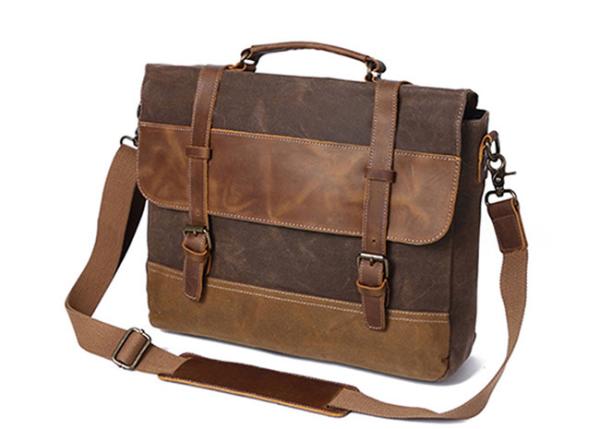 Buy cheap Reusable Antiwear Canvas Leather Messenger Bag , 14 Inch Waxed Canvas Shoulder Bag from wholesalers