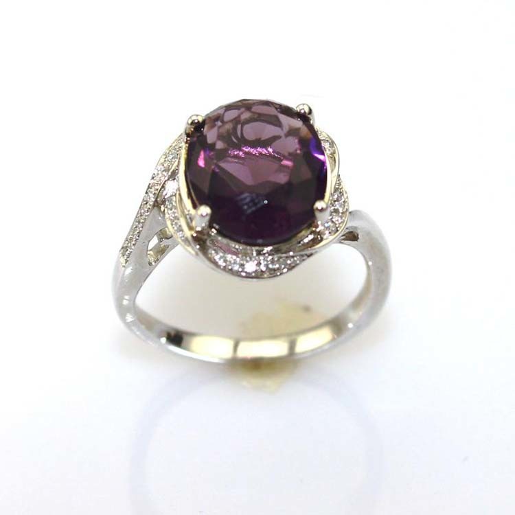 Sterling Silver 9mm x11mm Oval Garnet Cubic Zircon Gemstone Ring(R276)
