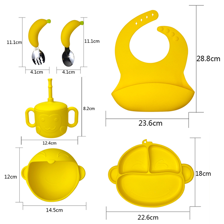 Customized Silicone Baby Tray Cartoon Monkey Shape BPA Free Suction Silicone Bowl