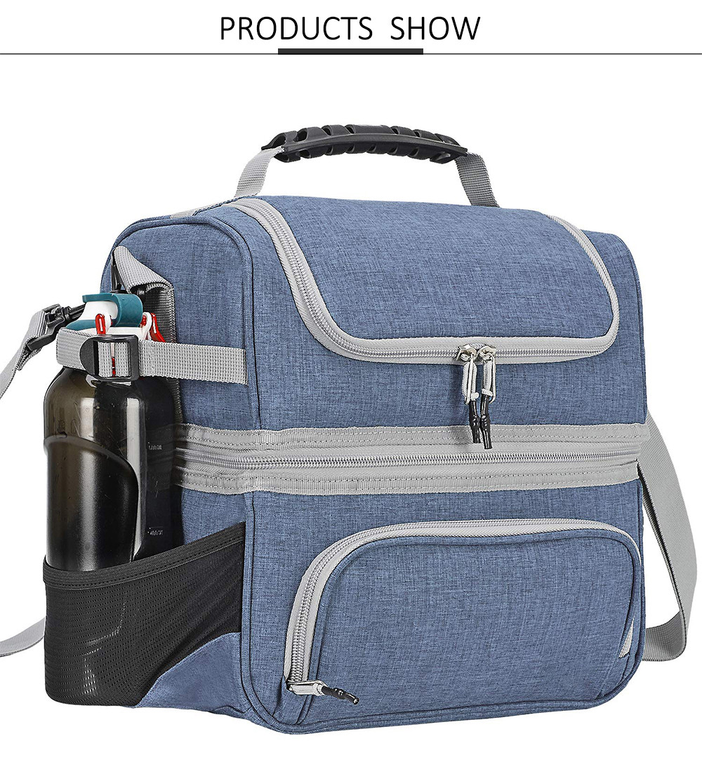 2 Compartment Lunch Bag Tote Large Insulated Cooler Thermal Lunch Box Tote