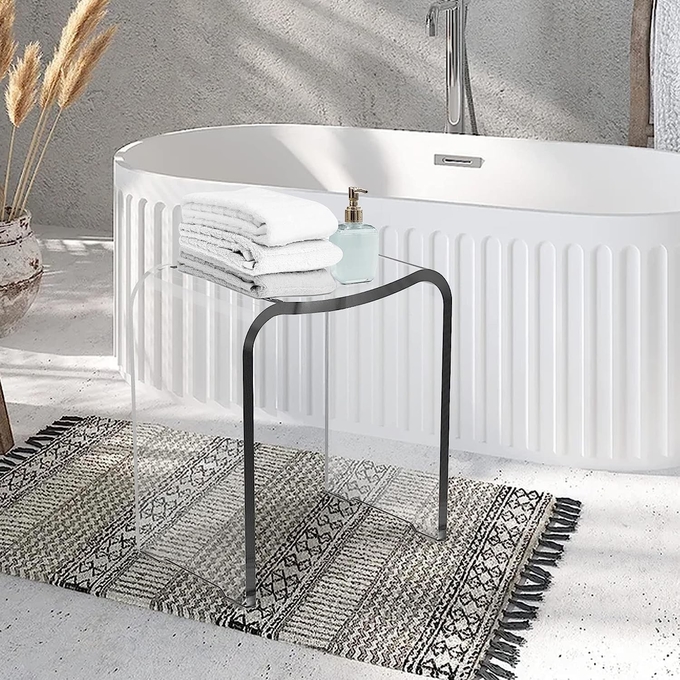 Transparent Custom Acrylic Furniture U Shape Acrylic Shower Bench Bathroom Stool