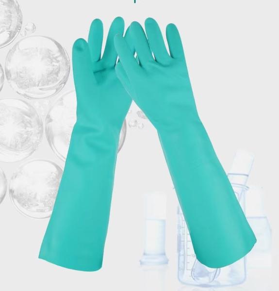 Buy cheap Unflocked Green Nitrile Glove 45cm 22mil Chemical Gloves Nitrile Industrial Work from wholesalers