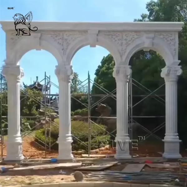Buy cheap White Marble Porch Pillar Natural Stone Roman Greek Columns Outdoor Garden Decorative European Style Design from wholesalers