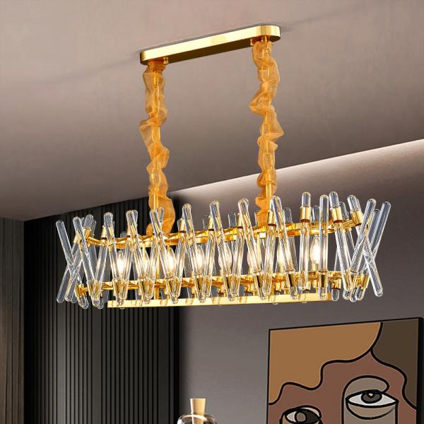 Buy cheap Luxury Kitchen Chandelier Modern Home Decor Hang Lamp Gold Rectangle ceiling light fixture(WH-CY-235) from wholesalers