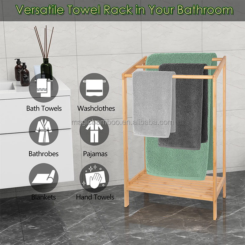 Customized Color 3 Tier Freestanding Bamboo Towel Holder for Bathroom