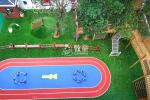Kindergarten wooden tree house outdoor playground equipment with climbing net