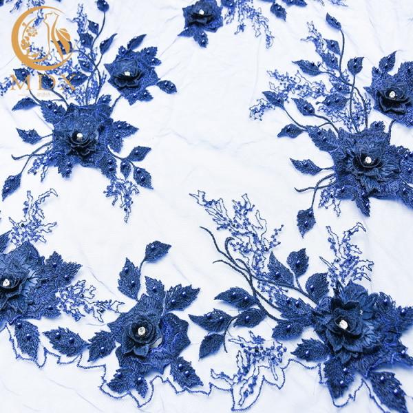 Buy cheap Dark Blue Wedding Dress Lace Fabric 55 inch Width Rhinestones Decoration from wholesalers