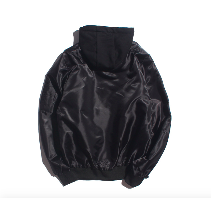 Windproof Mens Winter Bomber Coats , Plus Size Black Nylon Bomber Jacket