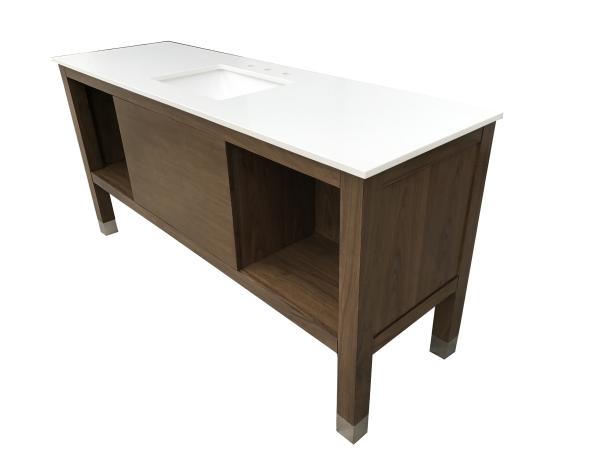Buy cheap White quartz top American hotel Custom made oak wood veneer Wooden bathroom vanity base,bathroom cabinet for hotel from wholesalers