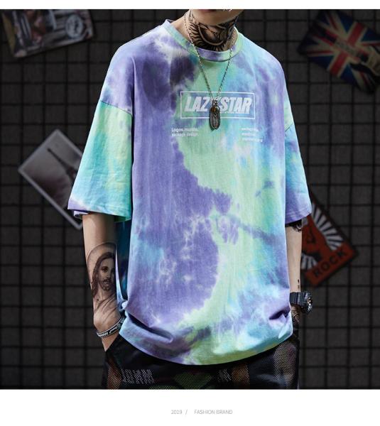 Colorfull Green Tie Dye Men Streetwear T Shirts 130gsm-230gsm Worsted Fabric