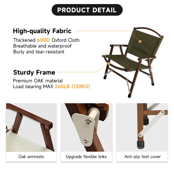 China Classic Folding Camping Portable Wooden Chair With Carry Bag