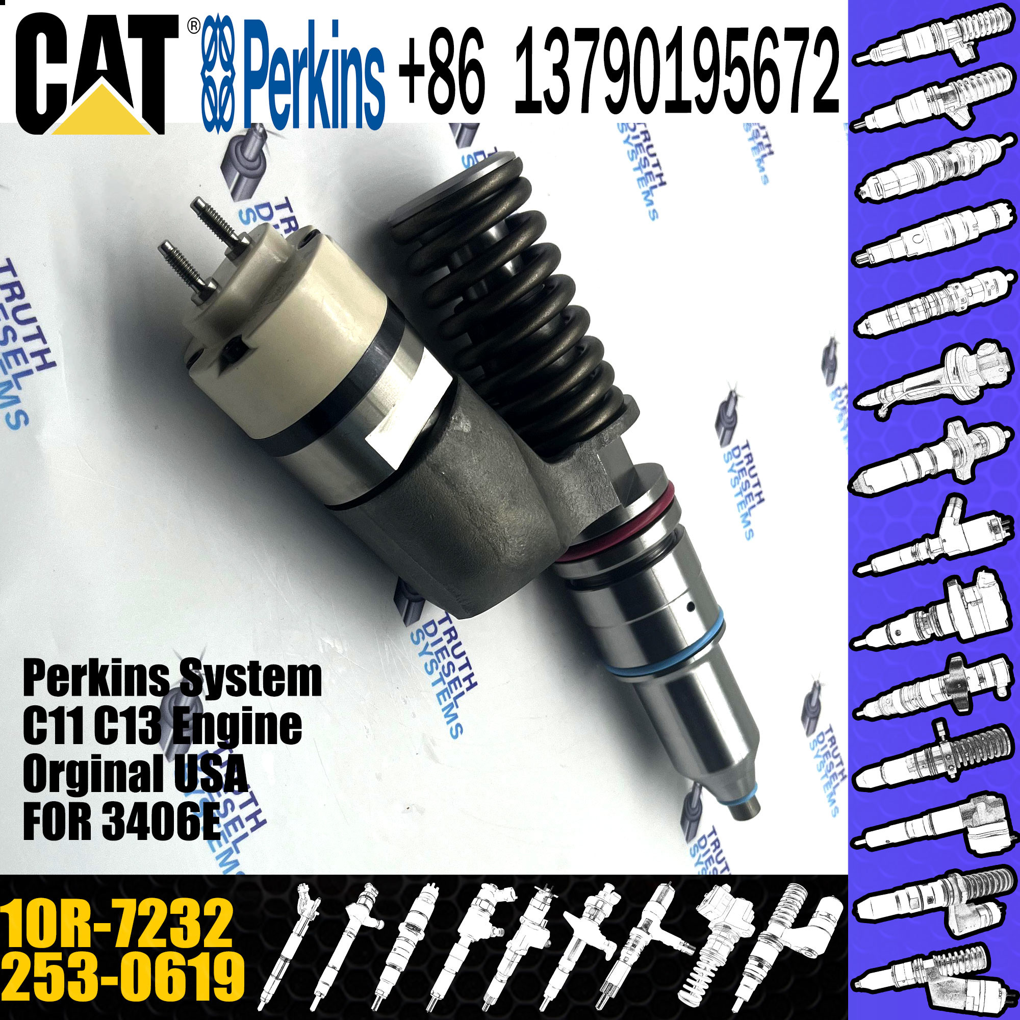 Diesel 3406E Engine Injector 253-0619 10R-7232 239-4908 239-4908 For Caterpillar Common Rail
