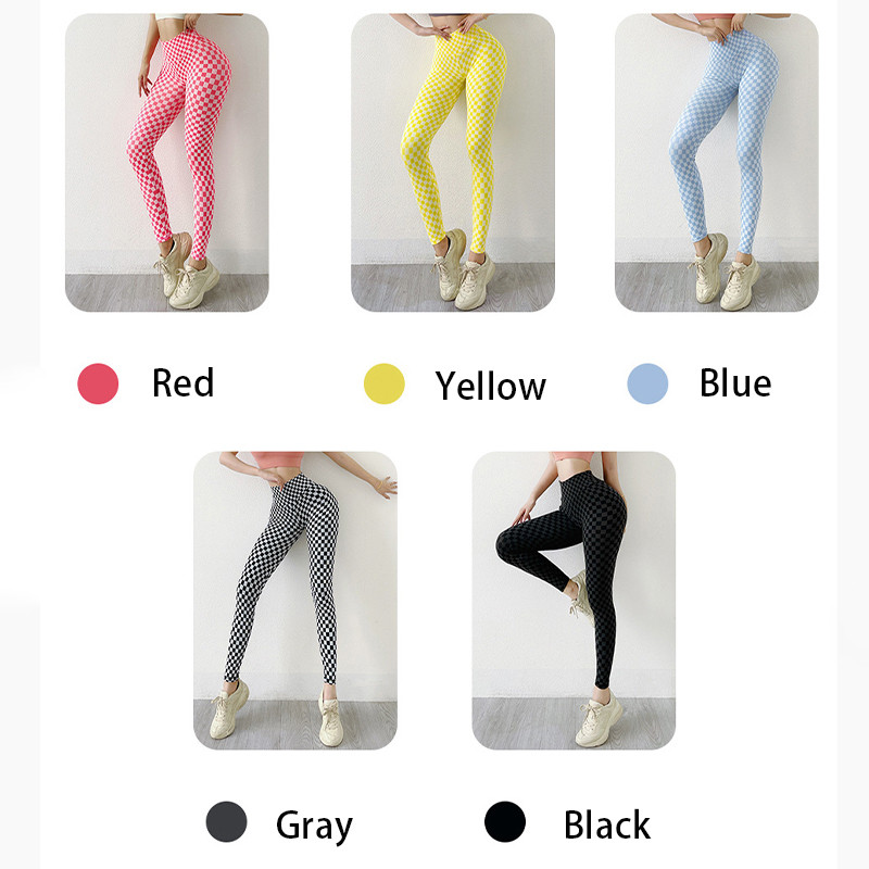 Booty Scrunch Push Up Scrunch Butt Leggings Plaid Printed Yoga Tights For Women
