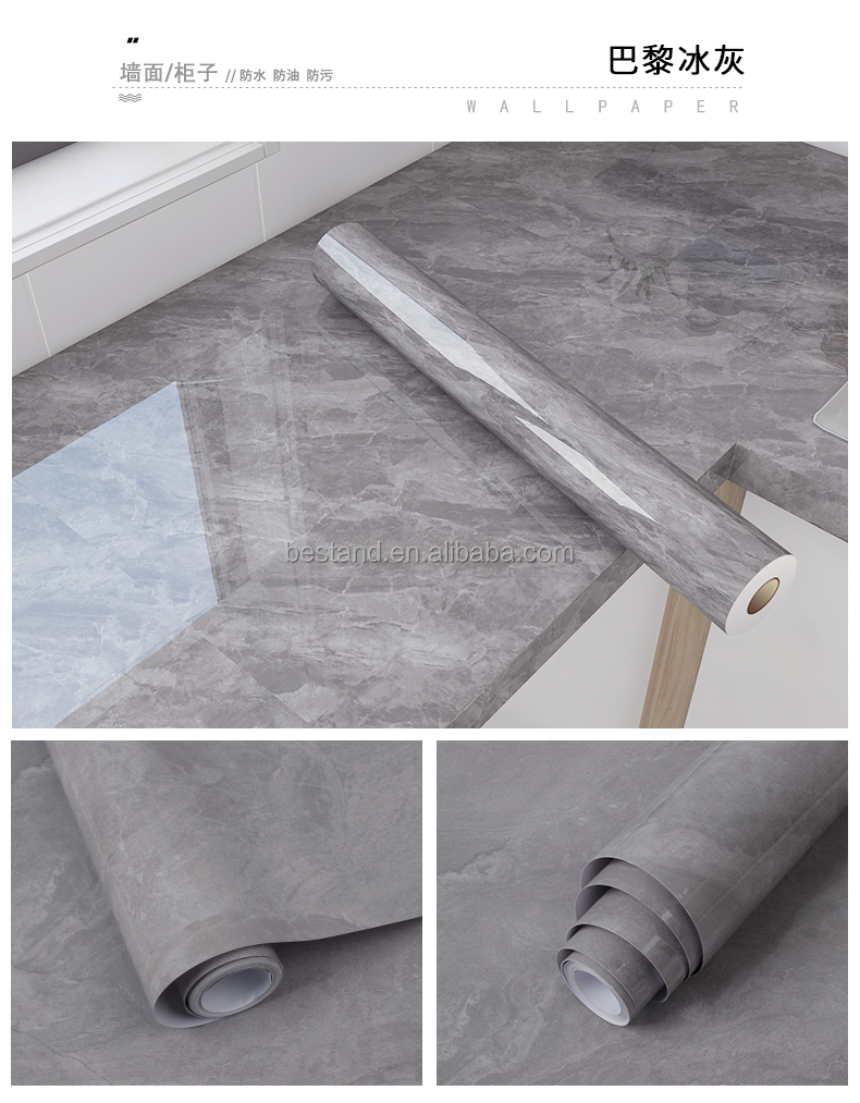 0.16mm-0.18mm Thickness Marble Wallpaper Wall Covering PVC Film Contact Paper for Furniture Renovation