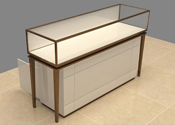 Buy cheap Easy Install Custom Glass Display Cases Beige Wooden Stainless Steel Frame from wholesalers