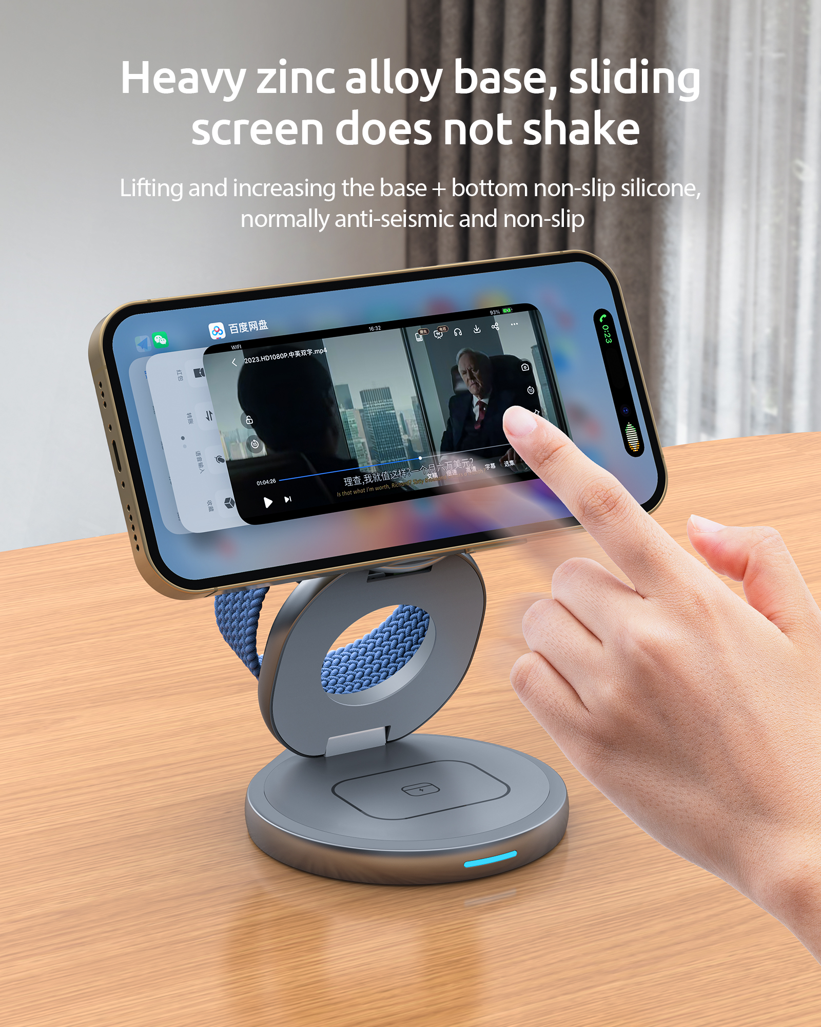 Metallic 3 In 1 Wireless Charging Station Folding Fast Charging Magnetic 15W