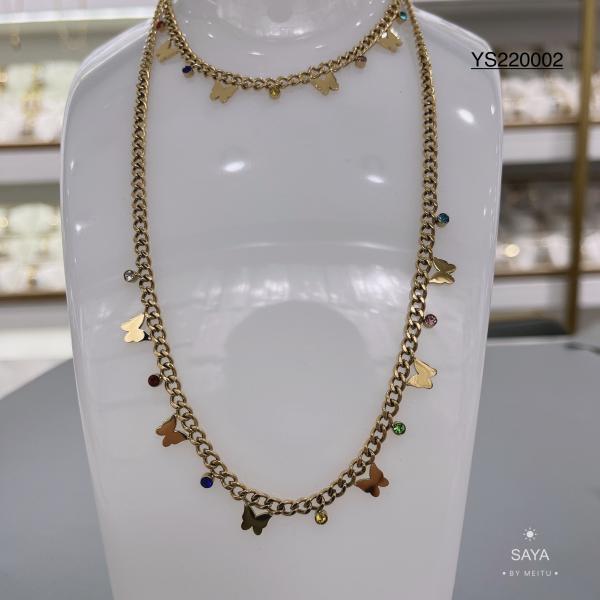 Buy cheap Colorful Rhinestone Butterfly Chain Necklace Europe Silver Bracelet Jewelry Set from wholesalers