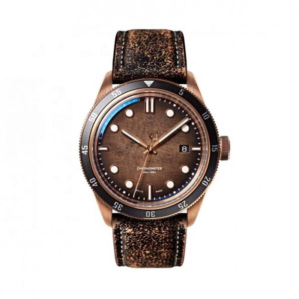 Buy cheap Date Function 1.5 Inch Mens Watches Leather Band Brown Quartz Watch Luminous from wholesalers