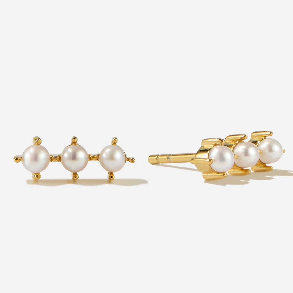 Minimalist Fine Jewelry Elegant 925 Sterling Silver 14K Gold Freshwater White Pearl Stud Earring