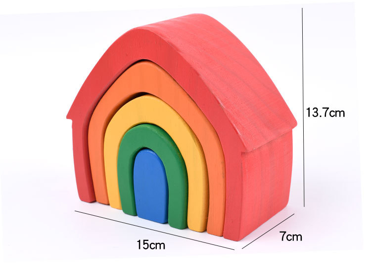 Baby 15cm Bridge Wooden Building Blocks Toy Nesting Rainbow Block Set