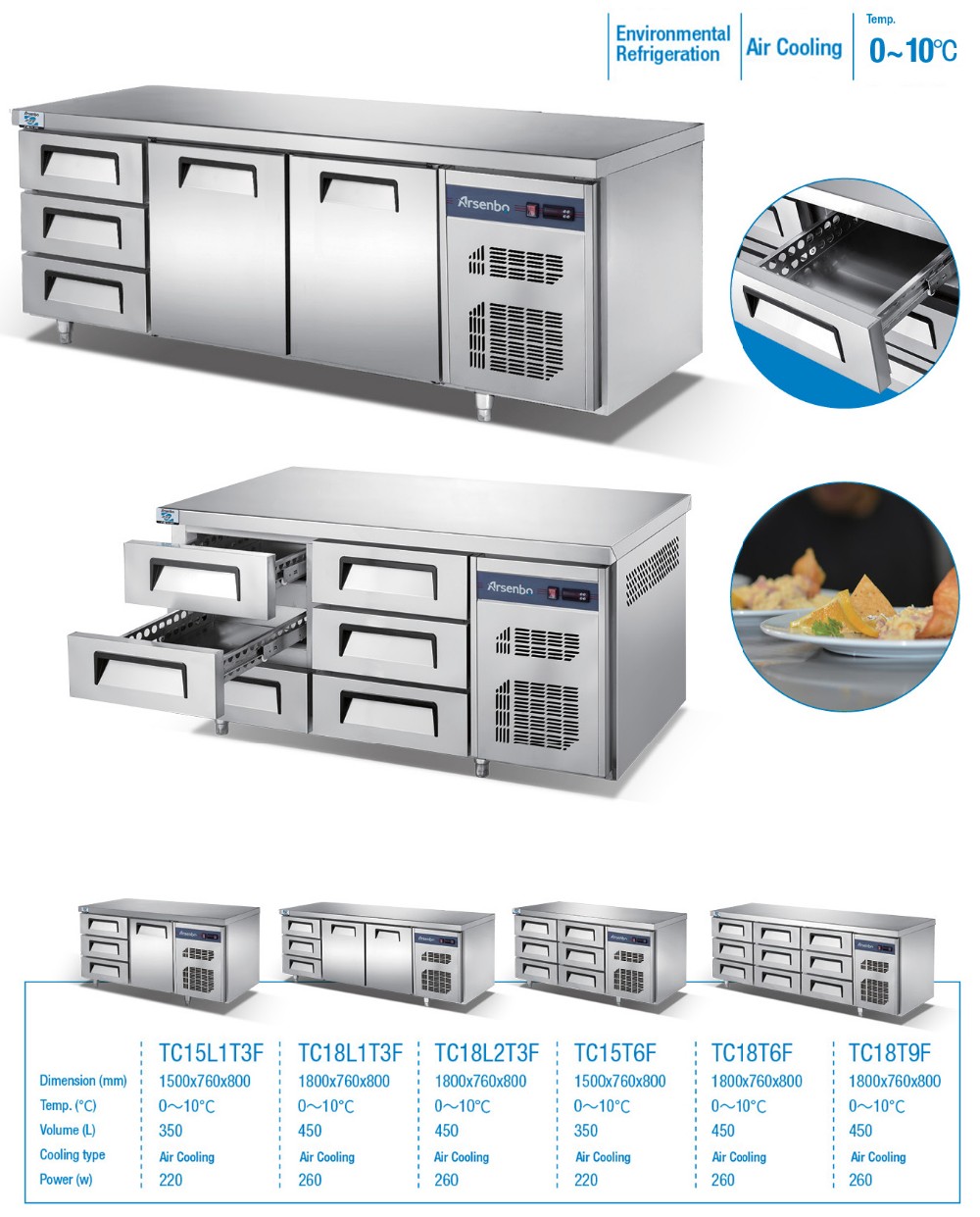 Restaurant Commercial Undercounter Freezer 350W Multiscene Silver Color