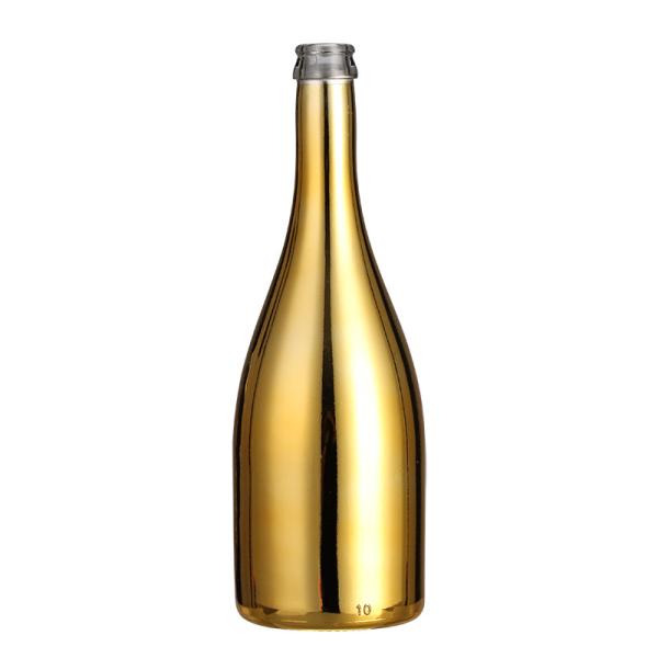 Glass Body Custom Design 700ml 750ml Extra Flint Metallic Gold Champagne Bottle