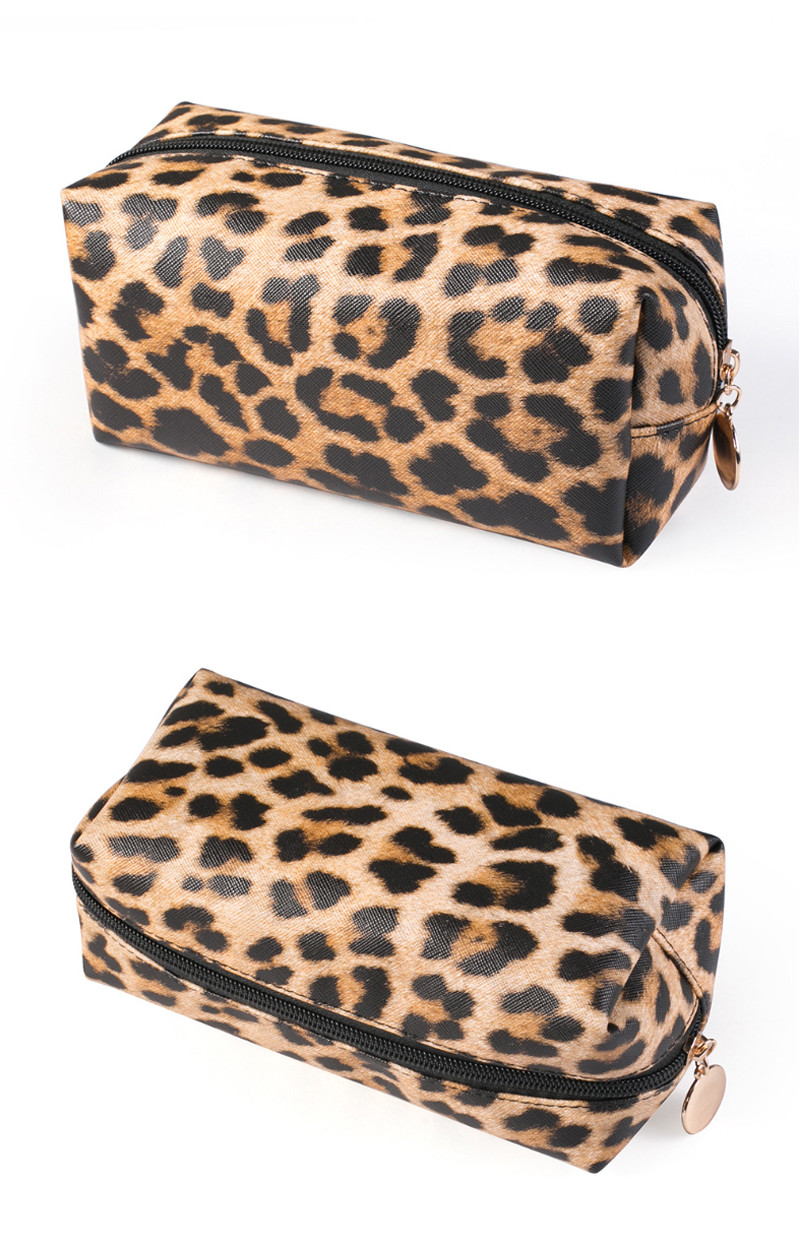 Portable Women Leopard PU Leather Travel Makeup Bag