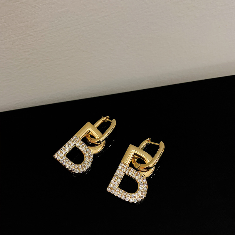 Women Accessories B Hoop Earrings in Brass with Custom Initial Letter and Gold Plating
