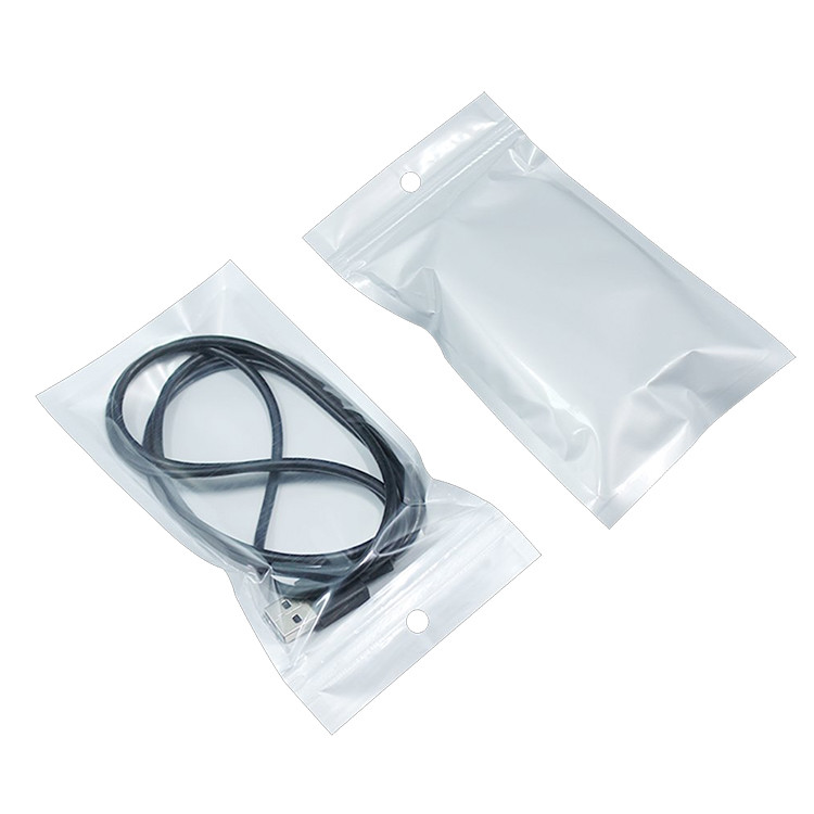 White Transparent Zipper Bag Plastic Packaging Pearl Film Bags with Hang Hole for USB packing