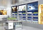 Fashion Polishing Surface Cosmetic Display Shelves With Logo And Acrylic Display