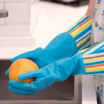 Long Sleeve Household Kitchen Rubber Gloves Flocklined Oil Proof With Beautiful