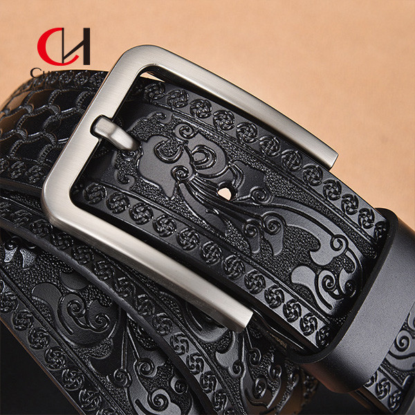 Retro Embossed Men'S Casual Leather Belt 3.8CM Solid Pattern