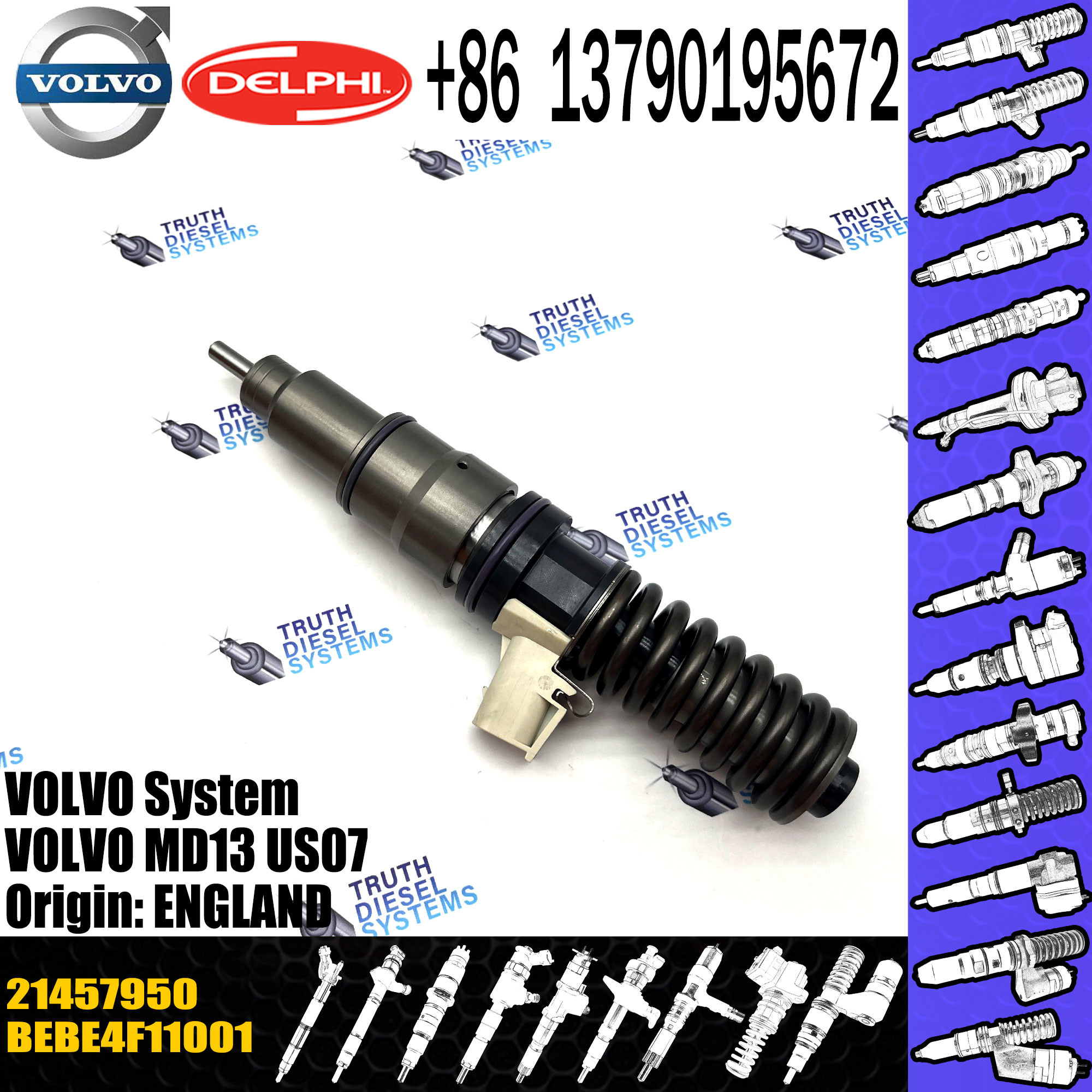Diesel inyector Common Rail Fuel Injector nozzle Bebe4f11001 21457950 For VOL E3.3 Engine TRUCK MP7