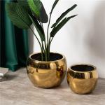 Creative floor decor large outdoor garden planter round luxury golden ceramic