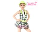 CC2891 Tap & Jazz Dress Dance Costume Contrast Collar Checkered Skirt For Girls