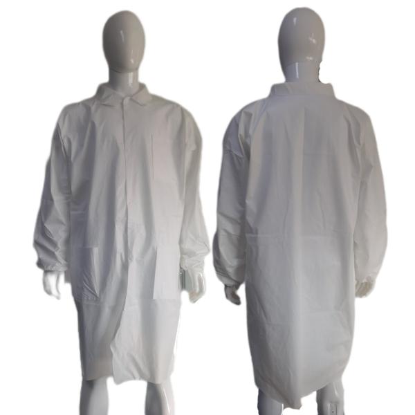 Stock Uniform White Anti-Static Lightweight Disposable Visitor Lab Coat in 30GSM