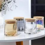 Glass Candle Jar Empty Cup Candle Holder With Wooden Lid Votive Container